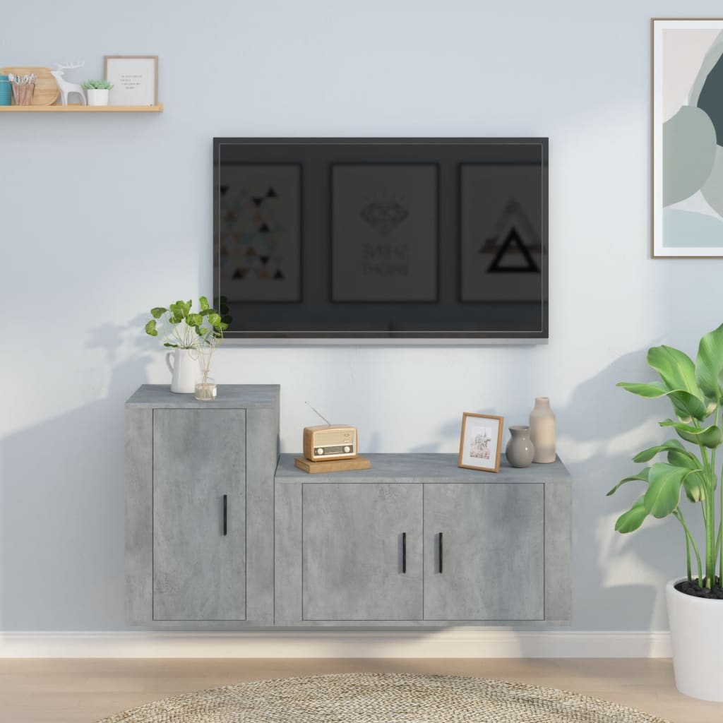 2 Pcs conjunto móveis de TV derivados de madeira cinza cimento