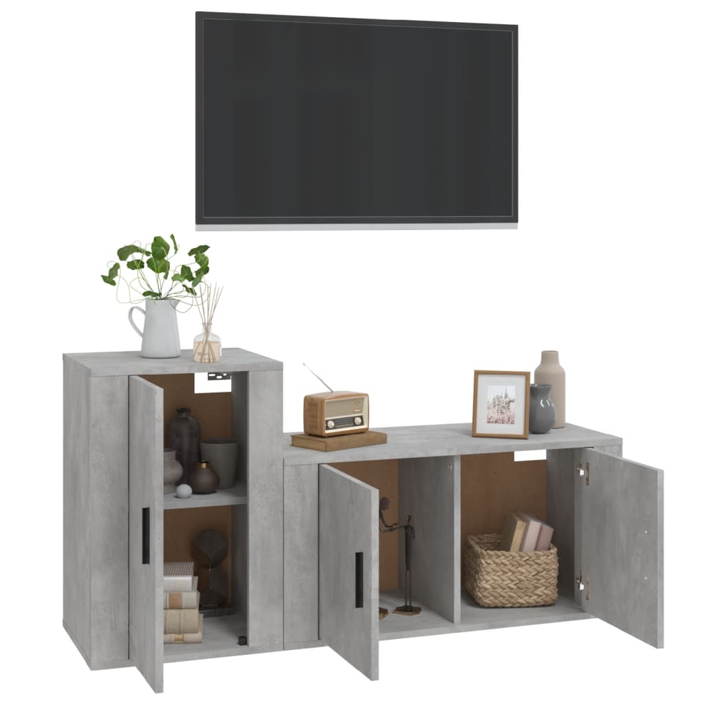 2 Pcs conjunto móveis de TV derivados de madeira cinza cimento