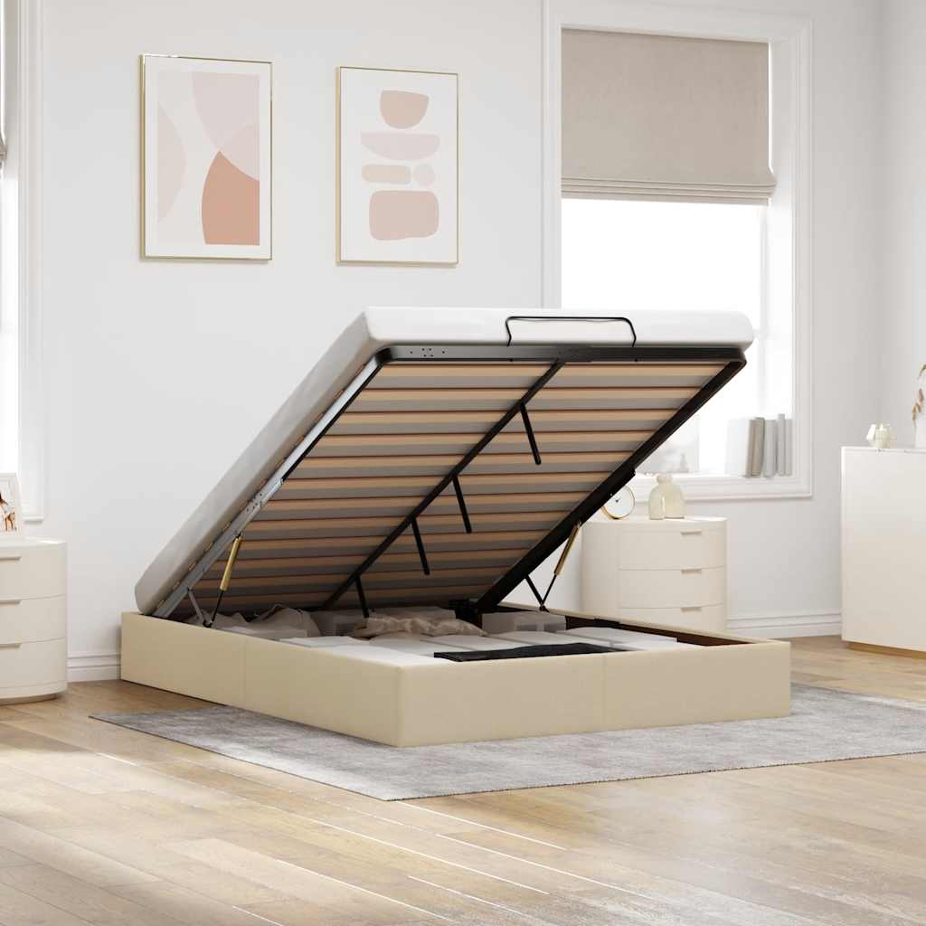 Estrutura cama otomana sem colchão 140x190 cm tecido cor creme
