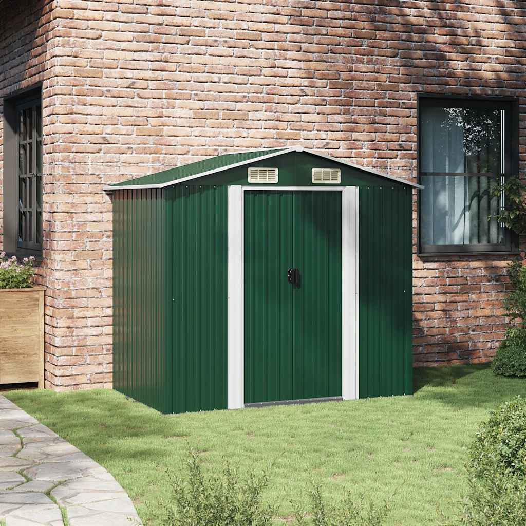 Abrigo de jardim metal verde 204x132x186 cm