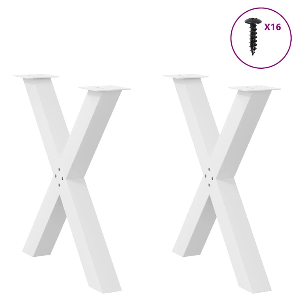 Pés para mesa de jantar em formato de x, 2 peças, branco, 70x(72-73) cm, aço