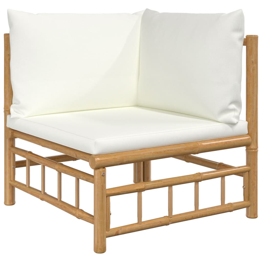 4 Pcs conjunto lounge de jardim bambu c/ almofadões branco nata