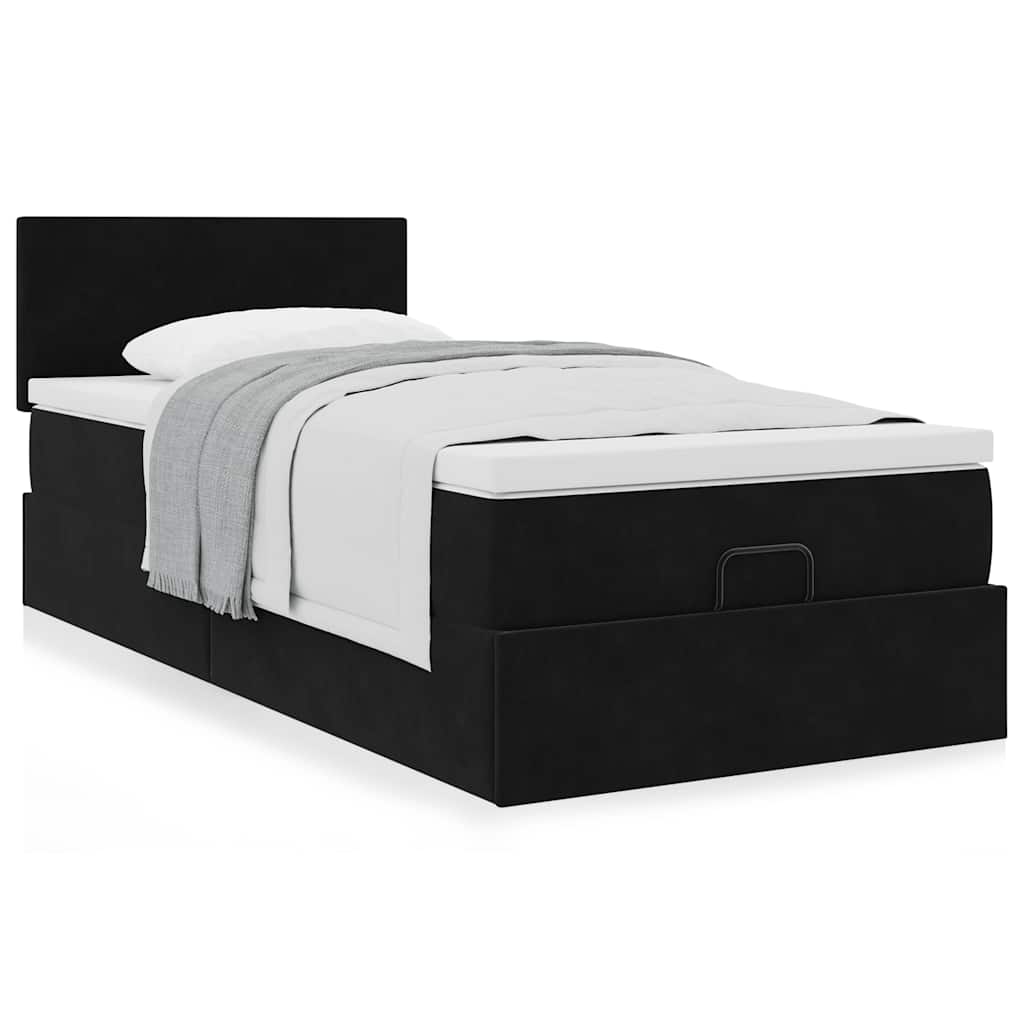 Estrutura de cama otomana com colchão preto 80x200cm veludo