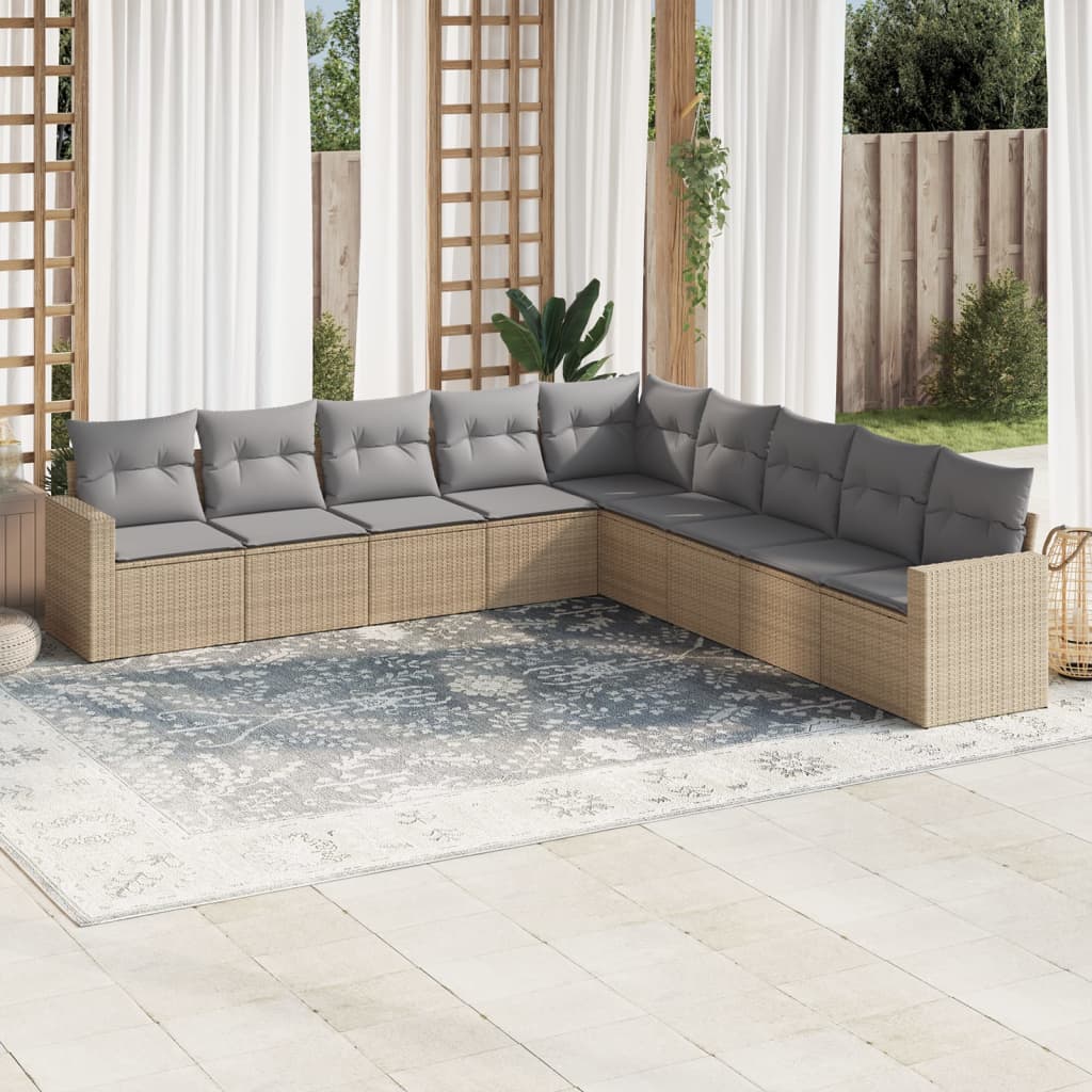 9 Pcs conjunto de sofás p/ jardim com almofadões vime PE bege