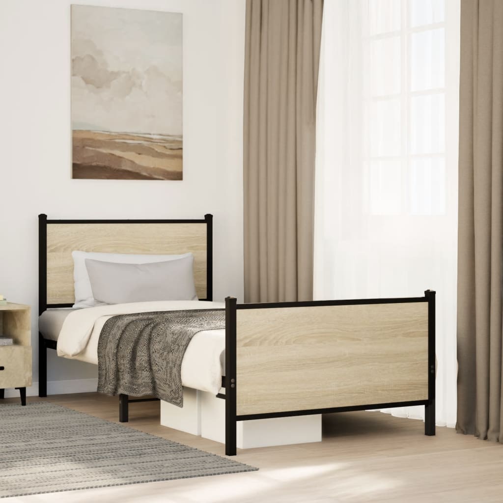 Estrutura de cama sem colchão 75x190 cm metal carvalho sonoma