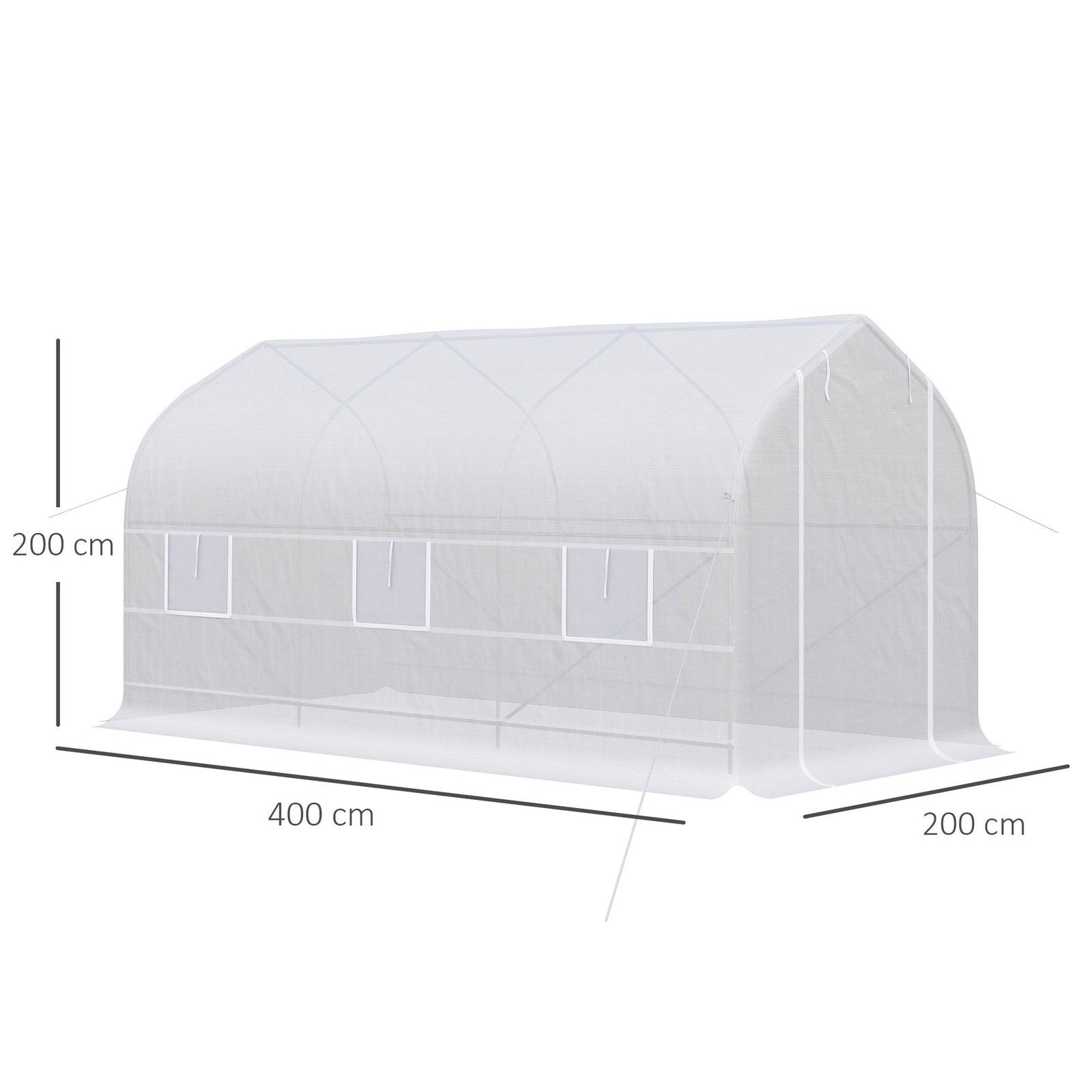 Estufa Tipo Túnel 400x200x200cm Estufa de Jardim com 6 Janelas Transpiráveis e Portas Enrolável com Zíper para Cultivo de Planta