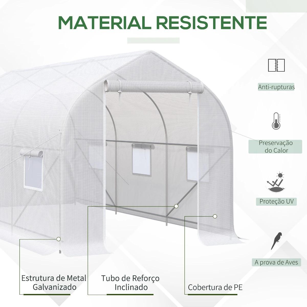 Estufa Tipo Túnel 400x200x200cm Estufa de Jardim com 6 Janelas Transpiráveis e Portas Enrolável com Zíper para Cultivo de Planta