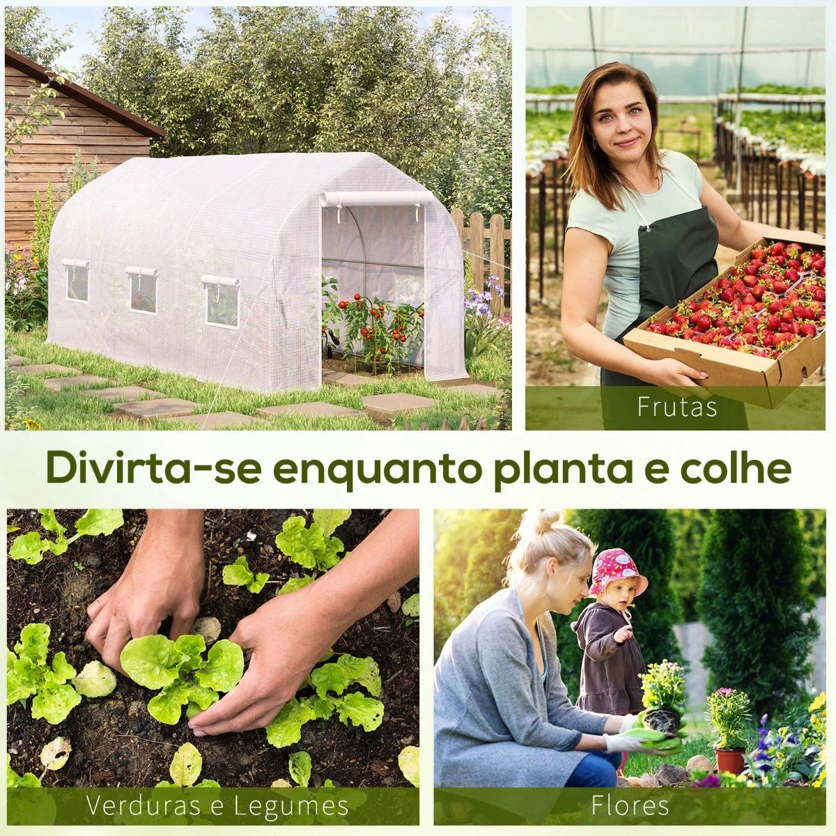 Estufa Tipo Túnel 400x200x200cm Estufa de Jardim com 6 Janelas Transpiráveis e Portas Enrolável com Zíper para Cultivo de Planta