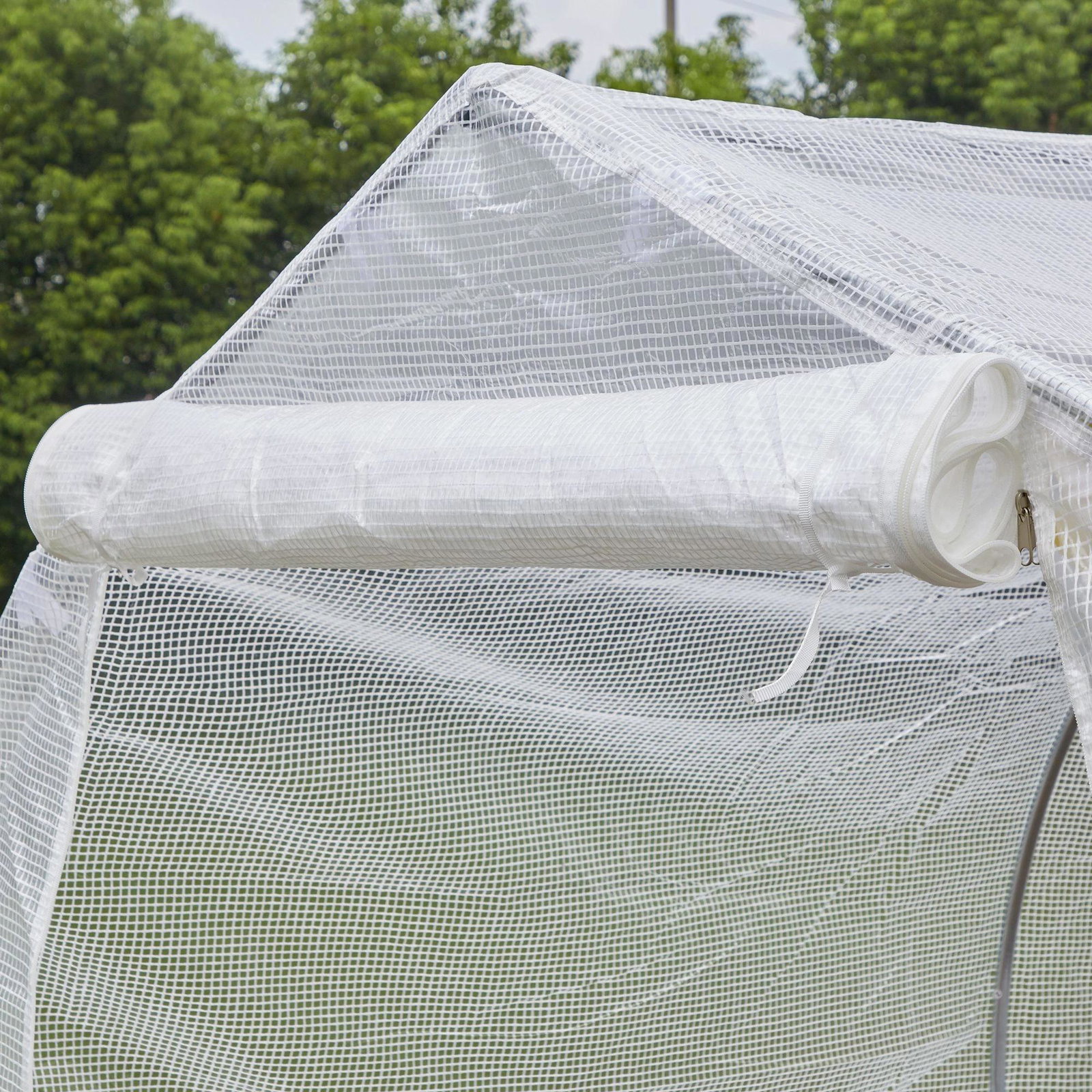 Estufa Tipo Túnel 400x200x200cm Estufa de Jardim com 6 Janelas Transpiráveis e Portas Enrolável com Zíper para Cultivo de Planta