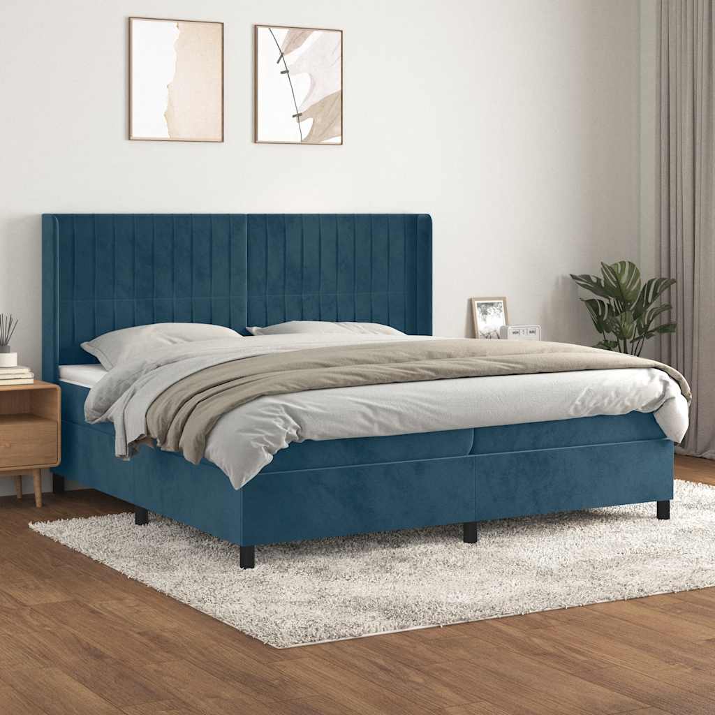 Cama com molas/colchão 200x200 cm veludo azul-escuro
