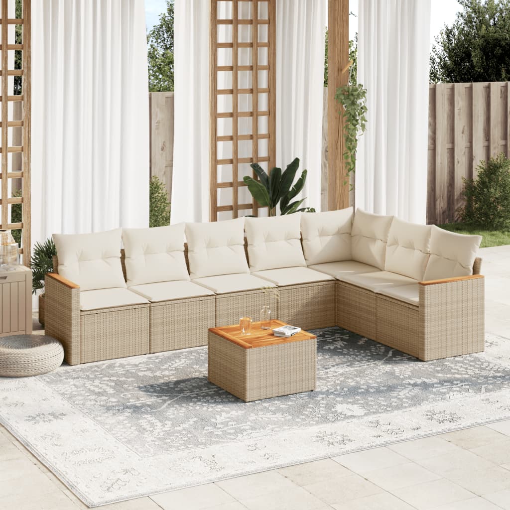 8 Pcs conjunto de sofás p/ jardim com almofadões vime PE bege