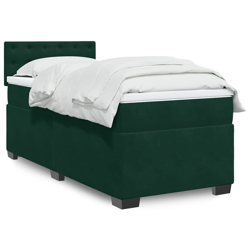 Cama com molas/colchão 80x200 cm veludo verde-escuro