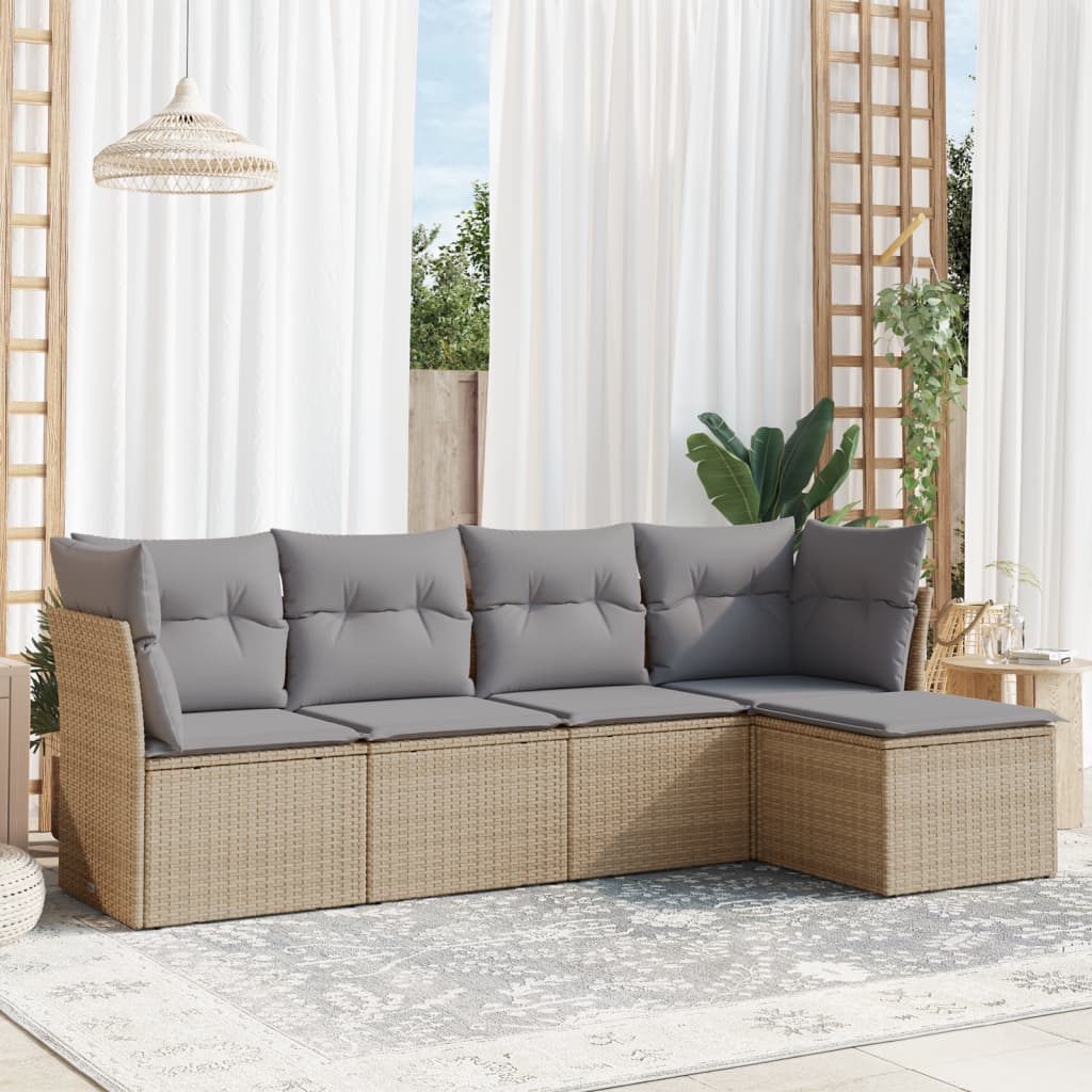 5 Pcs conjunto de sofás p/ jardim com almofadões vime PE bege