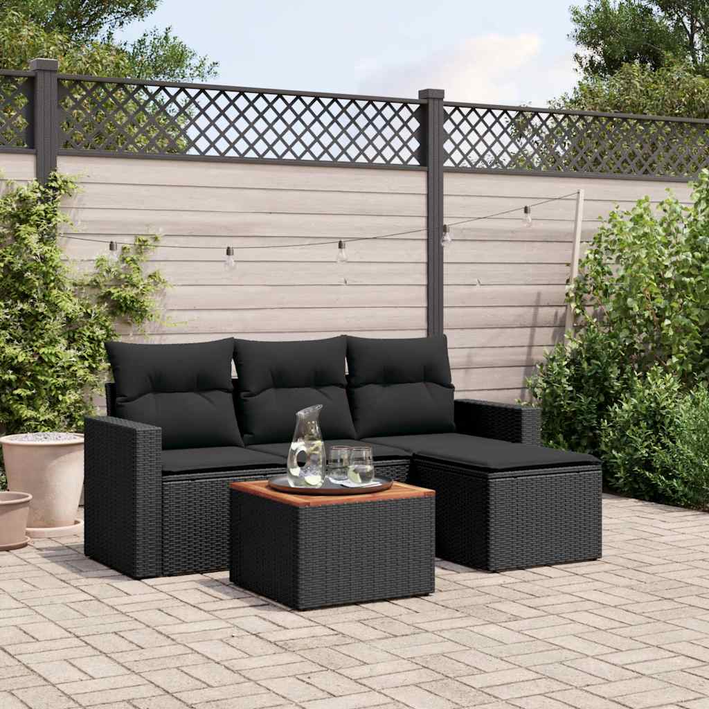 5 Pcs conjunto sofás de jardim com almofadões vime PE preto