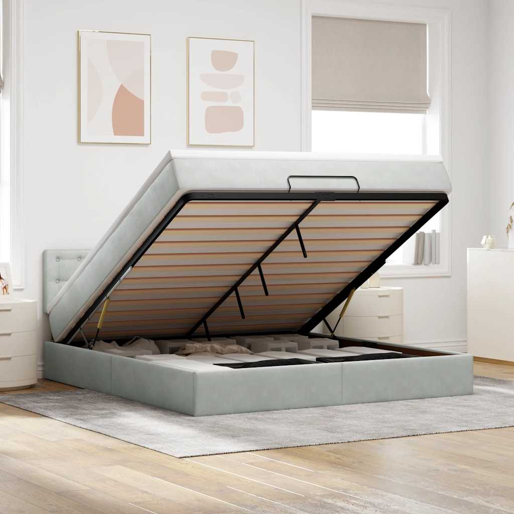 Estrutura de cama otomana com colchão 180x200 cm cinzento claro