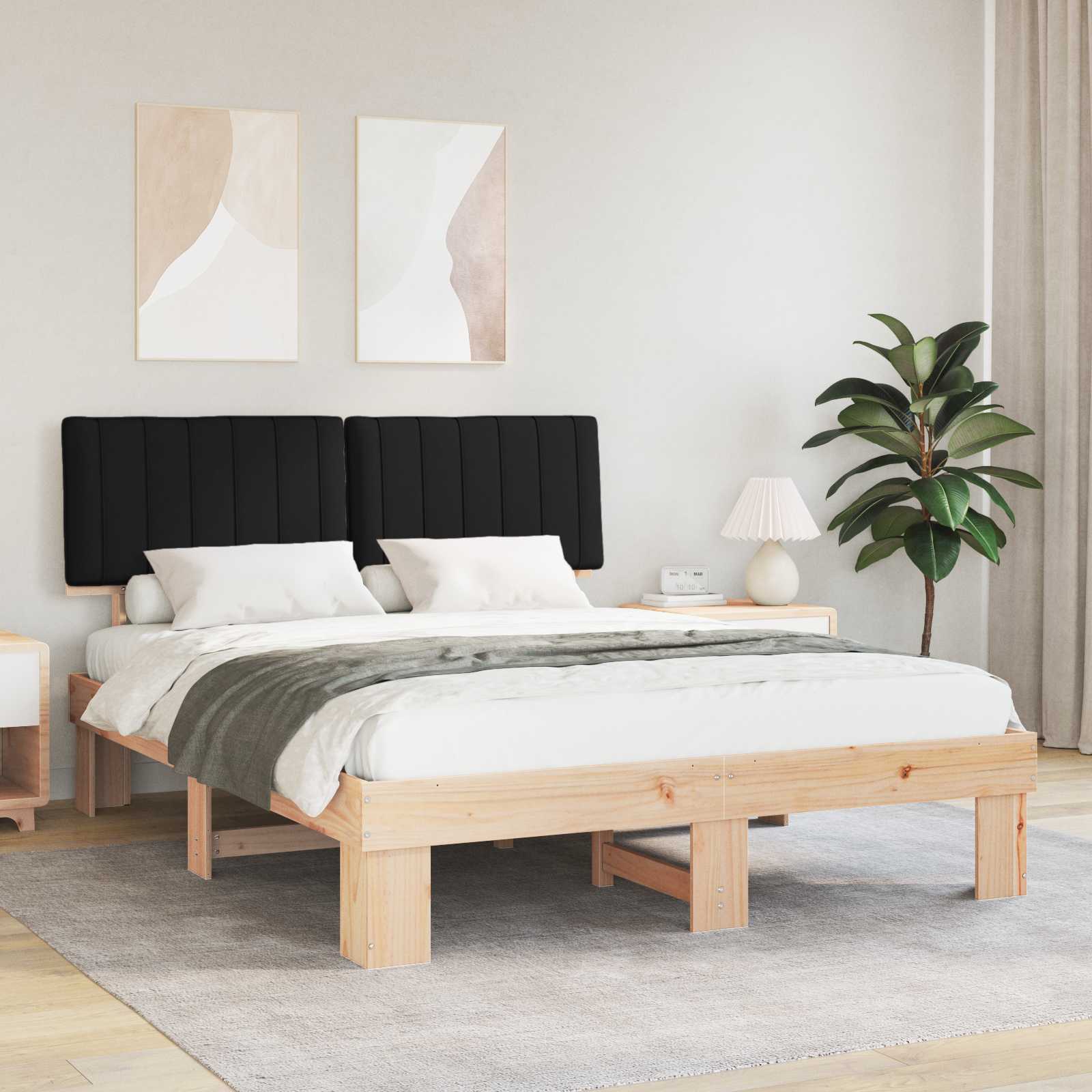 Estrutura de cama com cabeceira estofada preto 160 x 200 cm