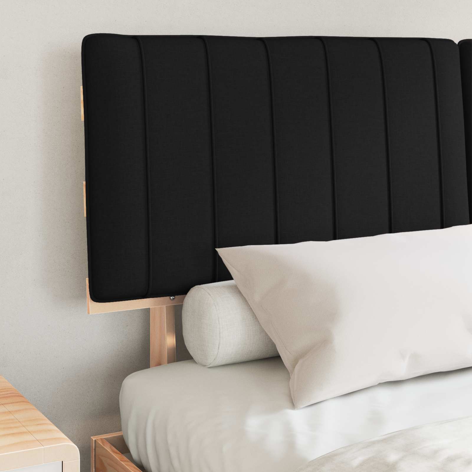 Estrutura de cama com cabeceira estofada preto 160 x 200 cm