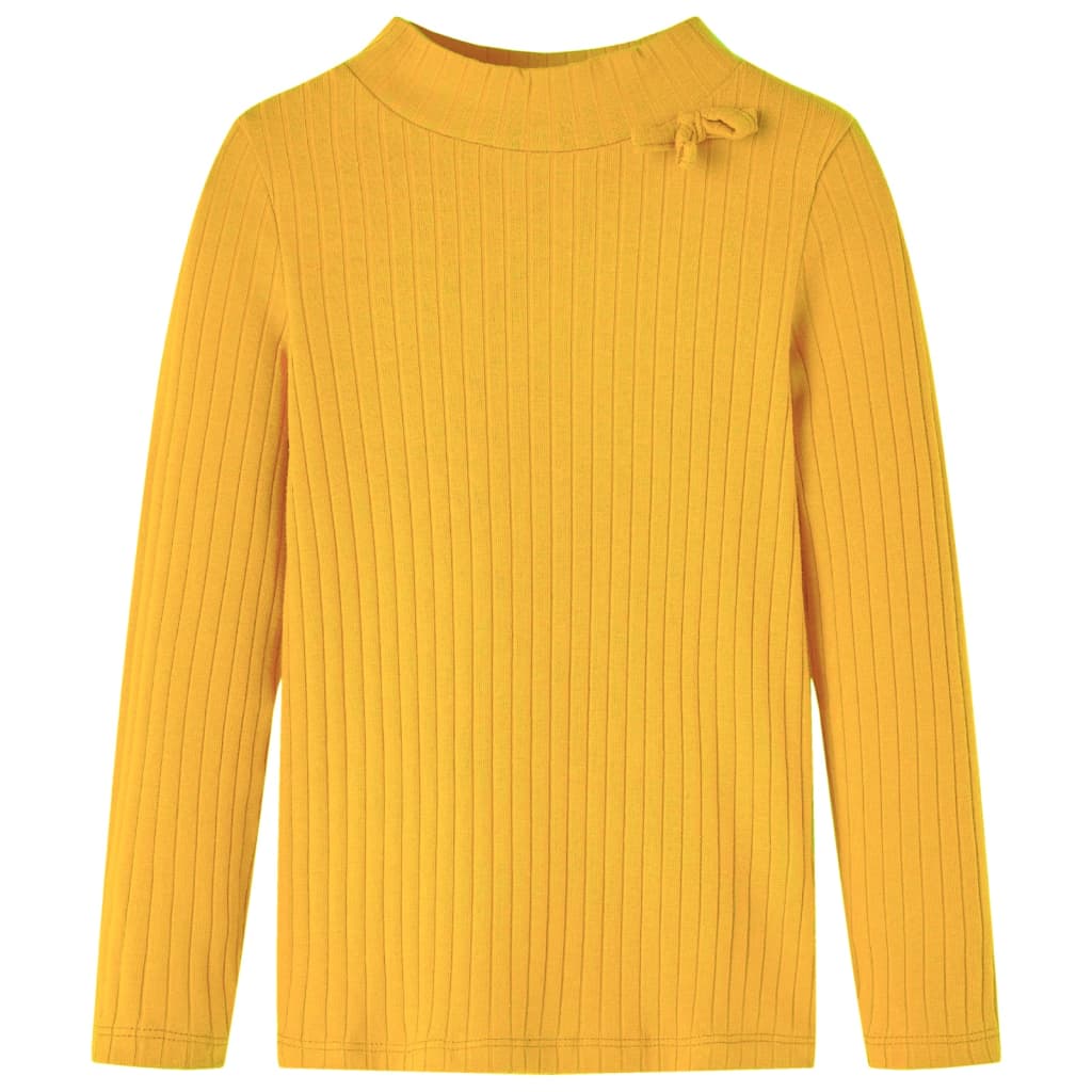 T-shirt manga comprida p/ criança malha canelada ocre-escuro 128