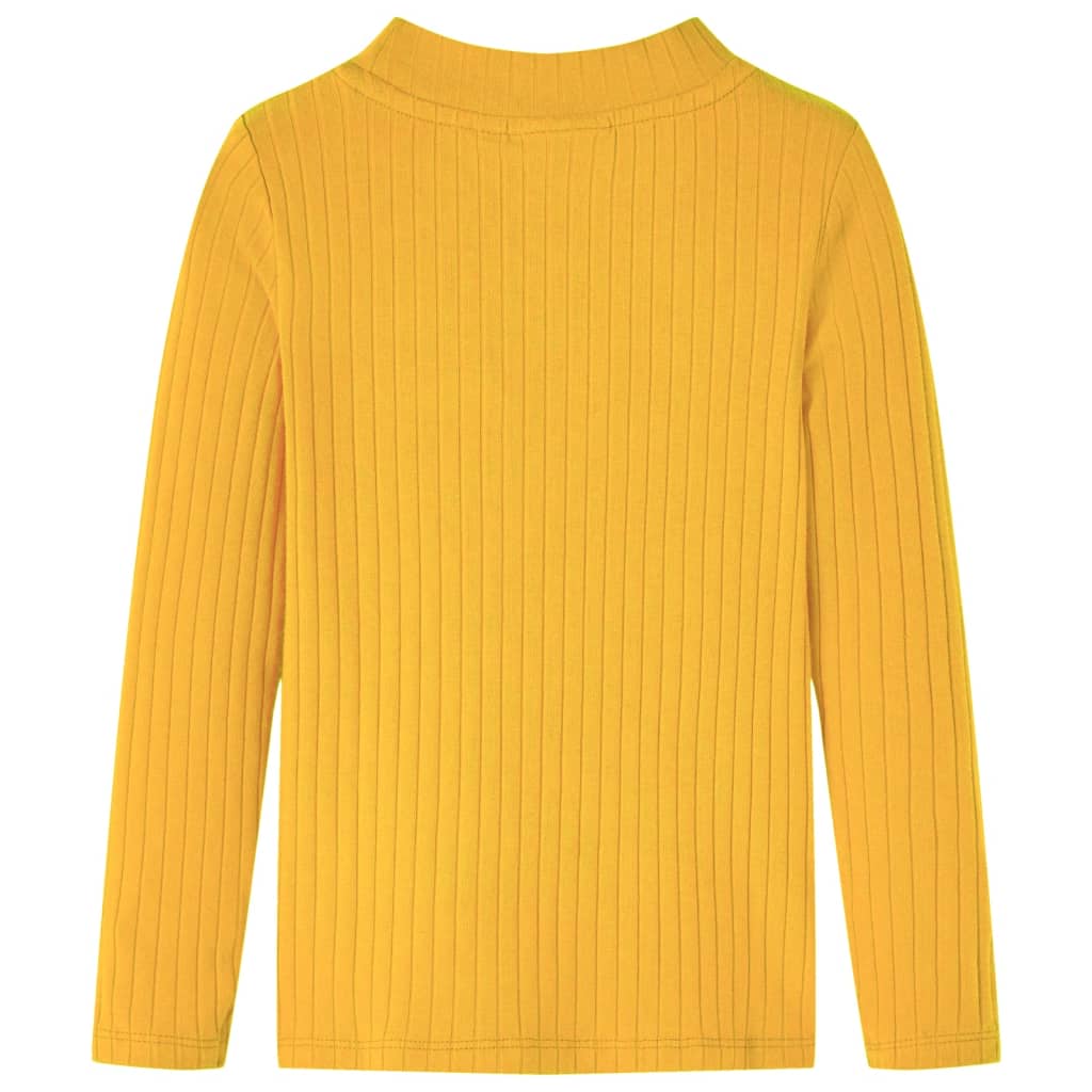 T-shirt manga comprida p/ criança malha canelada ocre-escuro 128
