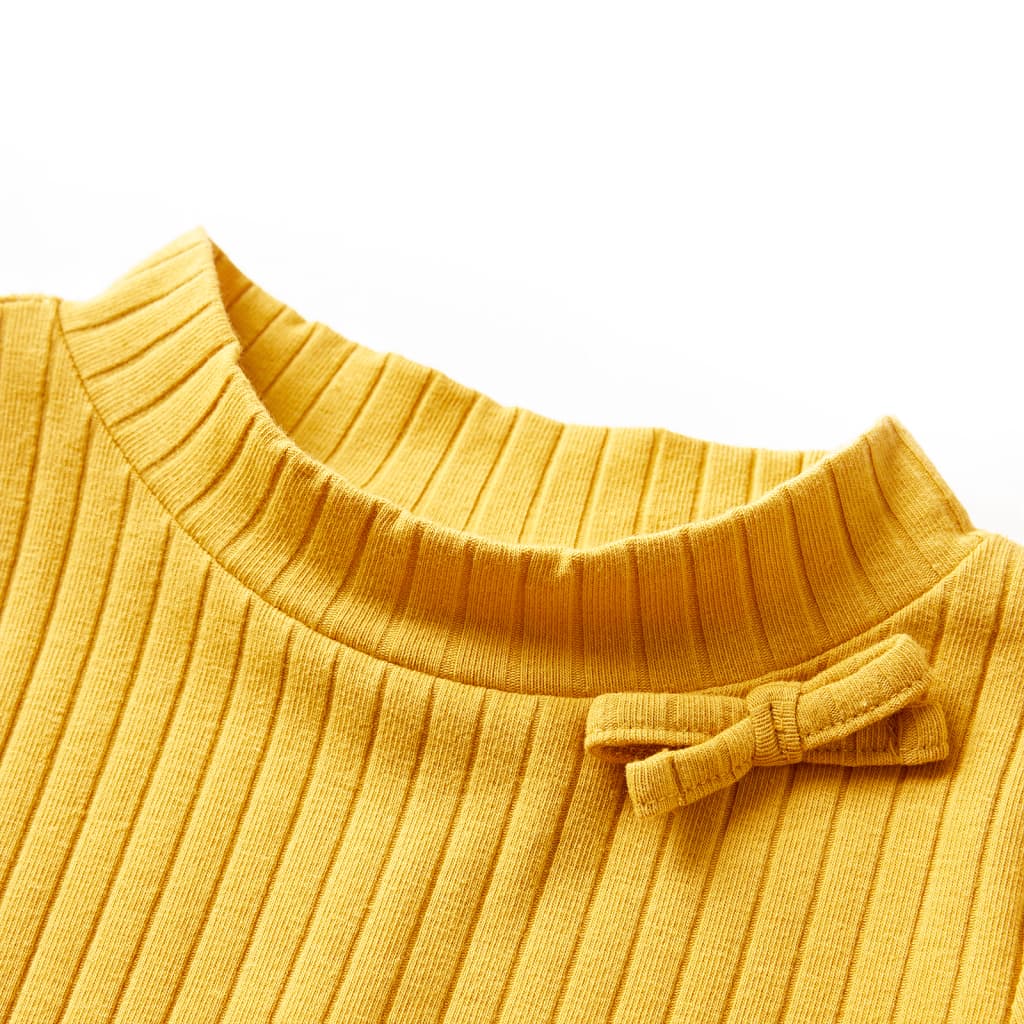 T-shirt manga comprida p/ criança malha canelada ocre-escuro 128