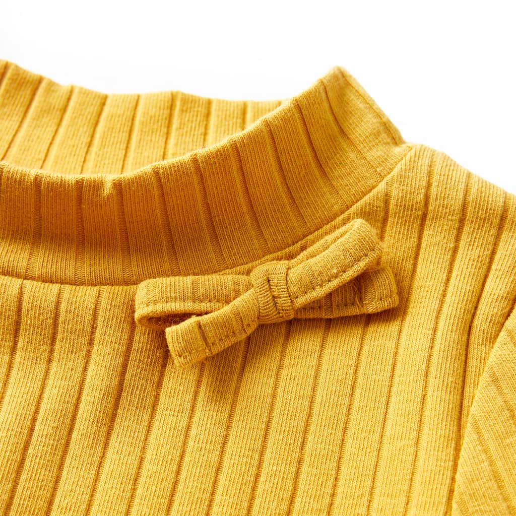 T-shirt manga comprida p/ criança malha canelada ocre-escuro 128