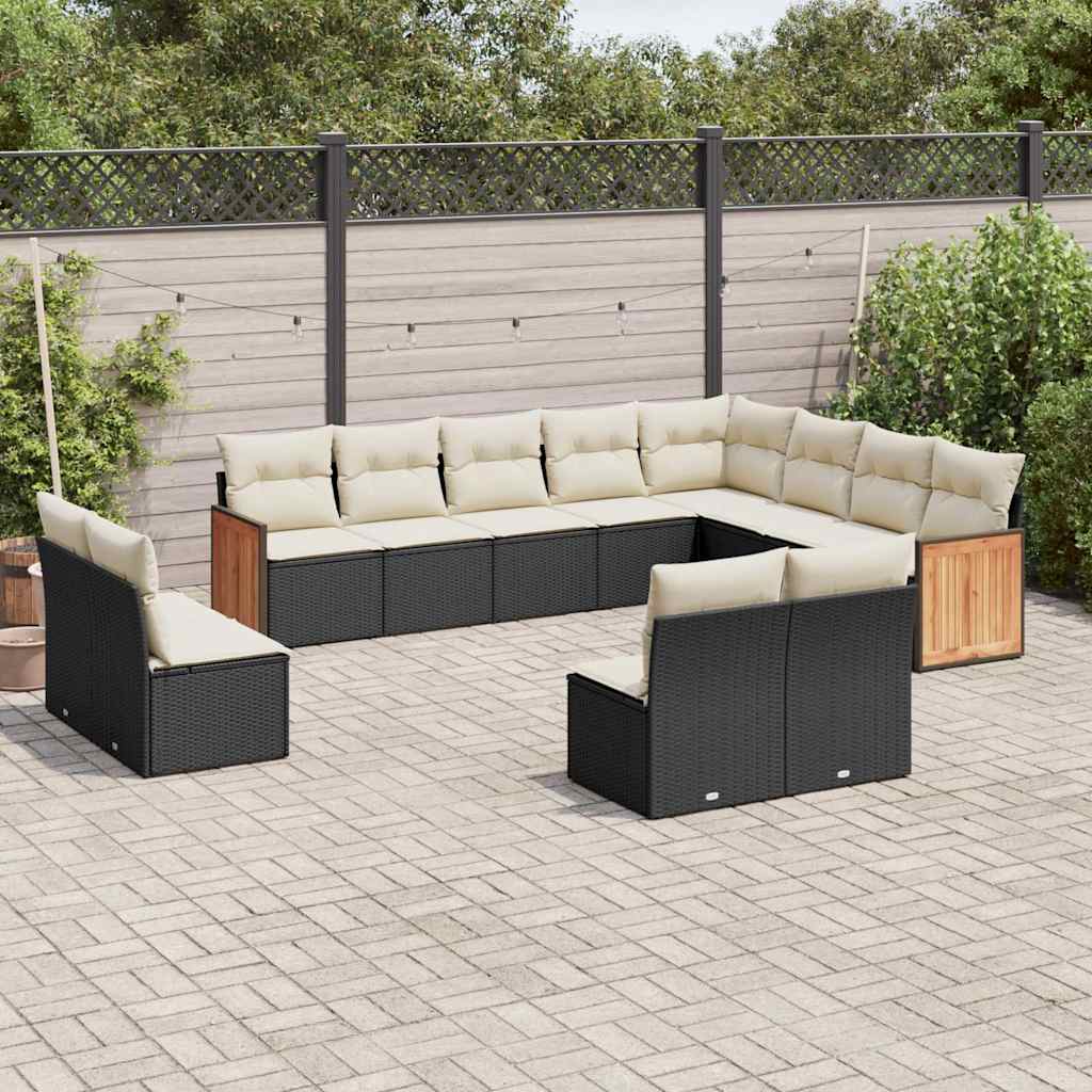 12 Pcs conjunto de sofás de jardim c/ almofadões vime PE preto
