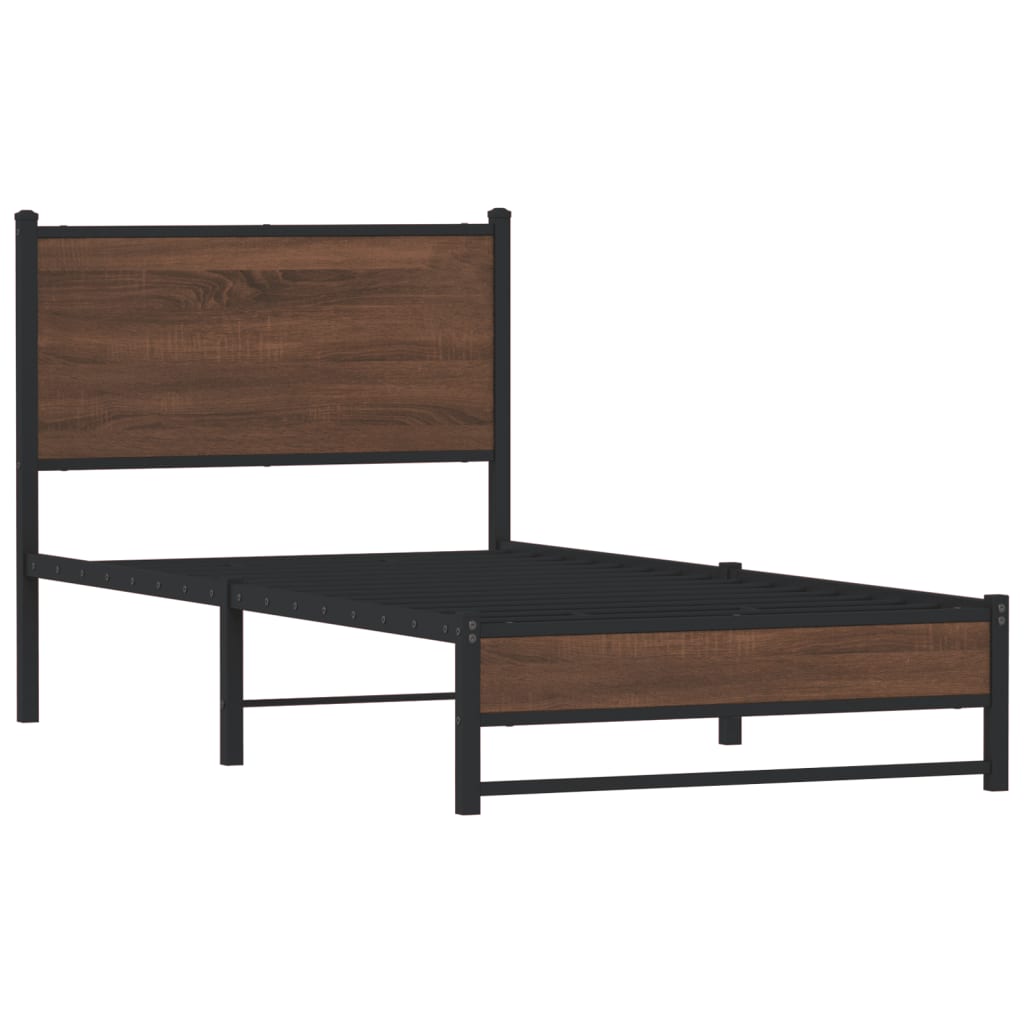 Estrutura de cama sem colchão 90x190 cm metal carvalho castanho