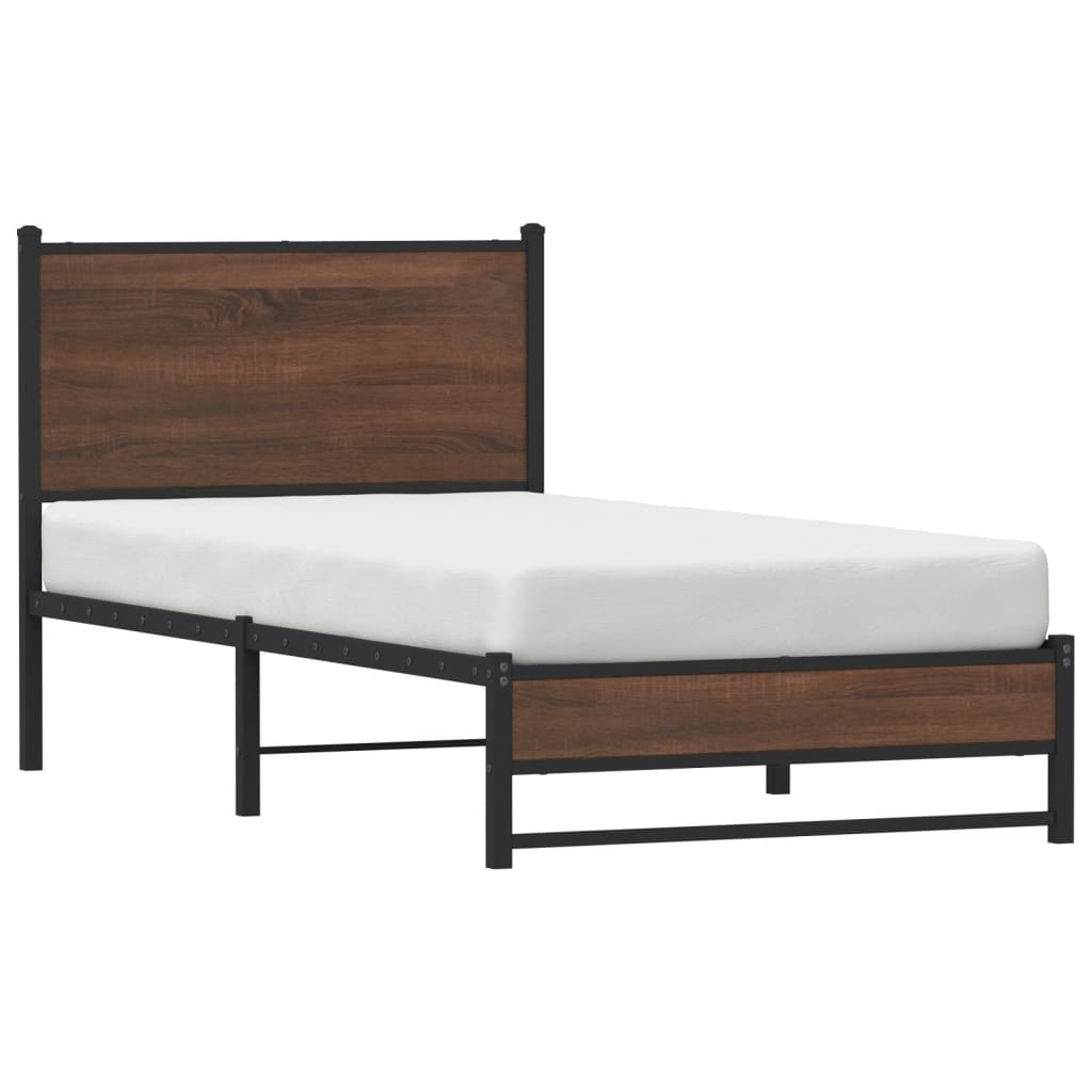 Estrutura de cama sem colchão 90x190 cm metal carvalho castanho