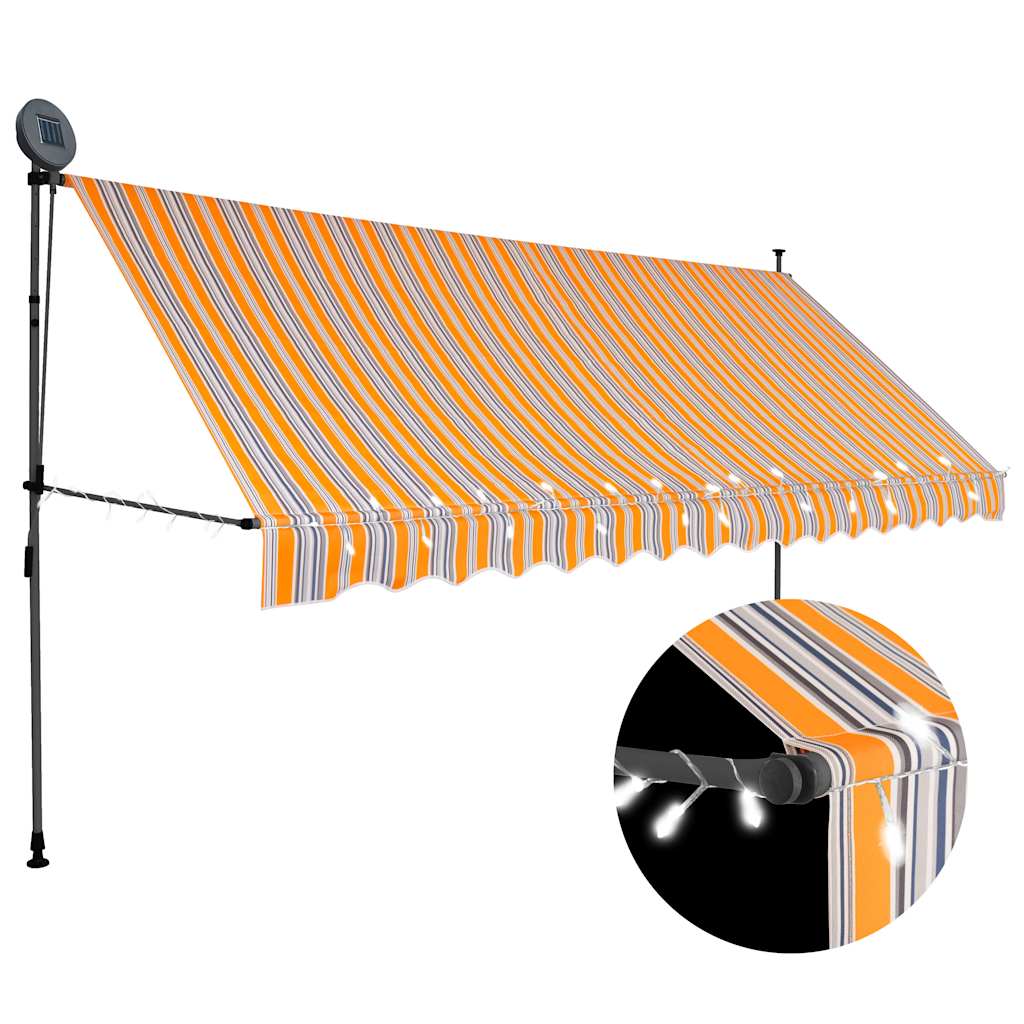 Toldo retrátil manual com LED 350 cm amarelo e azul