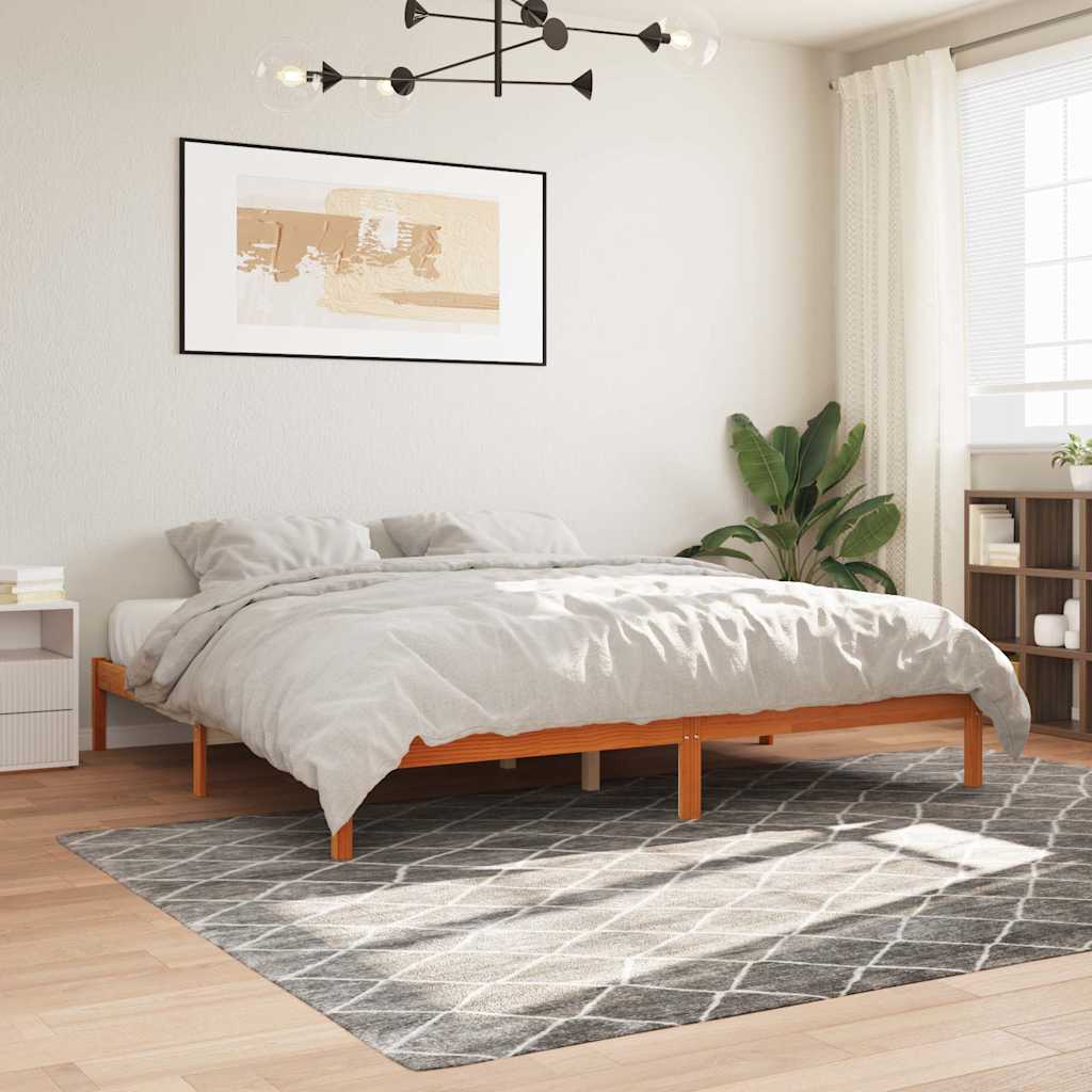 Cama sem colchão 200x200 cm pinho maciço castanho-mel