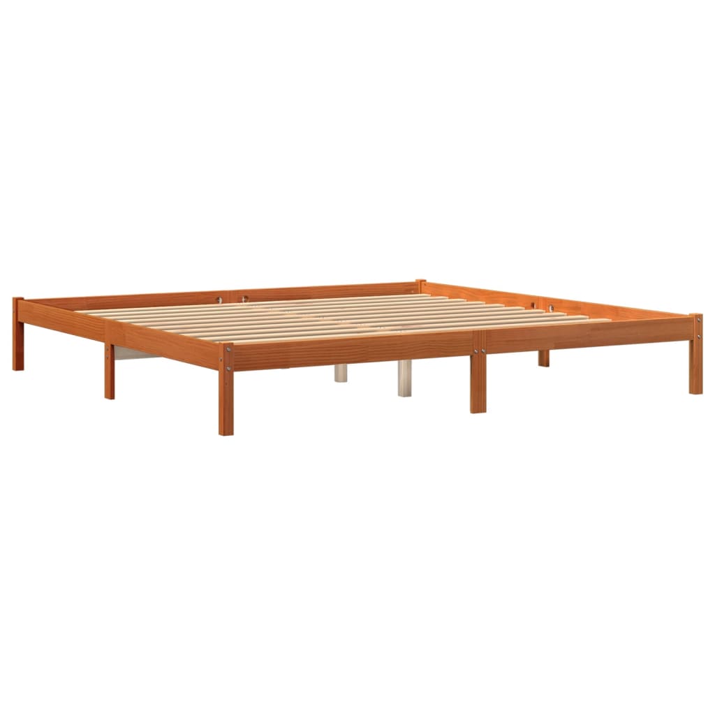 Cama sem colchão 200x200 cm pinho maciço castanho-mel
