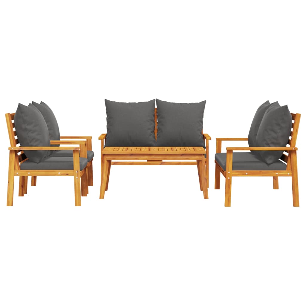 5 Pcs conjunto lounge de jardim c/ almofadões acácia maciça