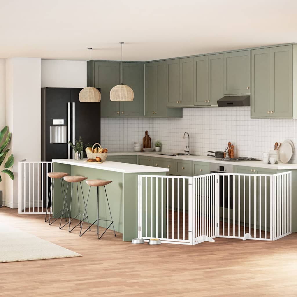 Portão p/ cães com porta dobrável 6 painéis 480 cm álamo branco