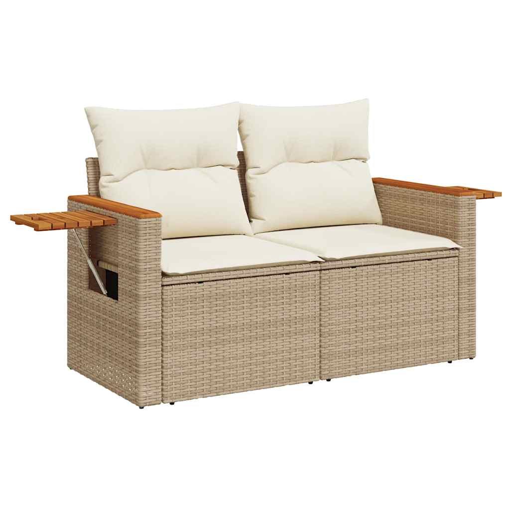 3 Pcs conjunto de sofás p/ jardim com almofadões vime PE bege