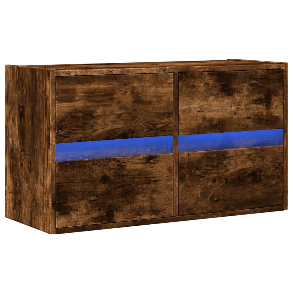 Móvel de parede p/ TV c/ luzes LED 80x31x45 cm carvalho fumado