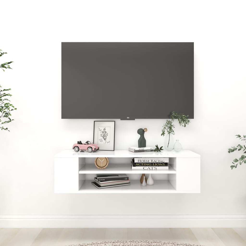 Armário TV suspenso 100x30x26,5 cm derivados de madeira branco