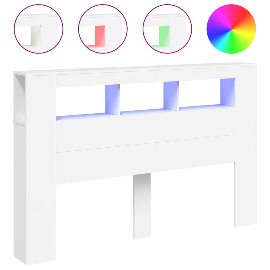 Cabeceira cama c/ leds 160x18,5x103,5 cm deriv. madeira branco