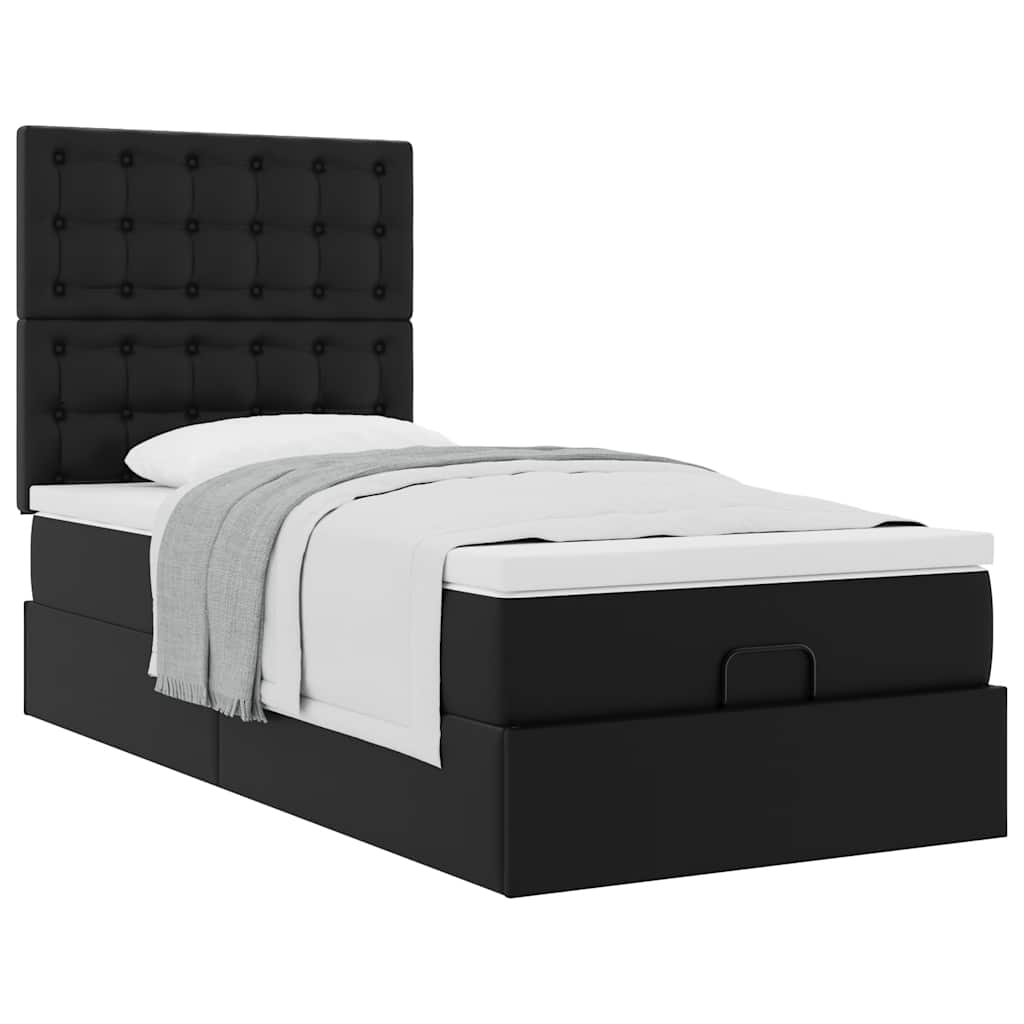 Cama otomana com colchão 90x190 cm couro artificial preto