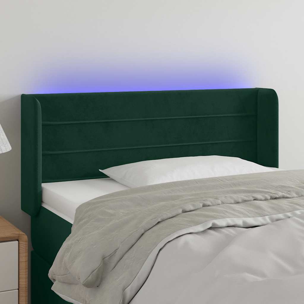 Cabeceira cama c/ luzes LED veludo 83x16x78/88 cm verde-escuro