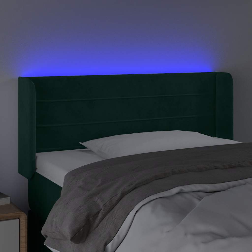 Cabeceira cama c/ luzes LED veludo 83x16x78/88 cm verde-escuro