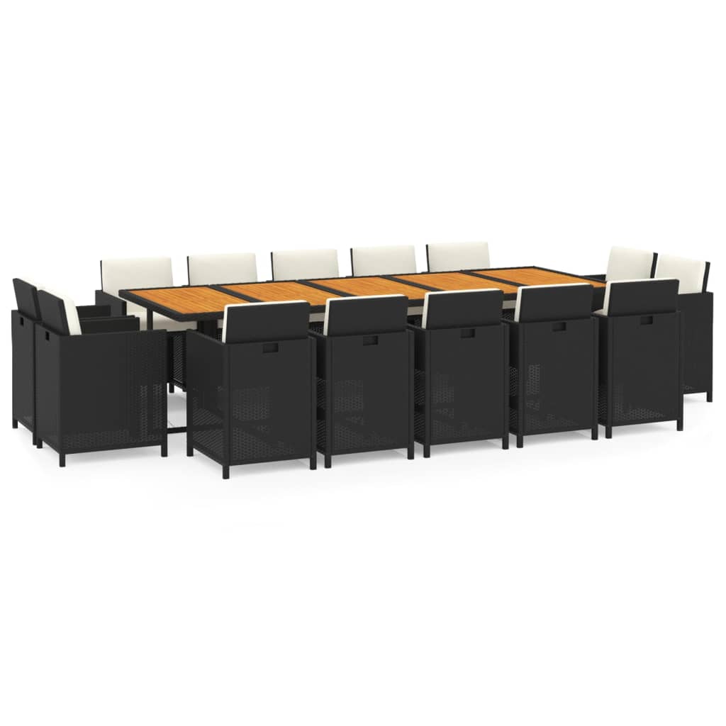 15 Pcs conjunto jantar p/ jardim c/ almofadões vime PE preto