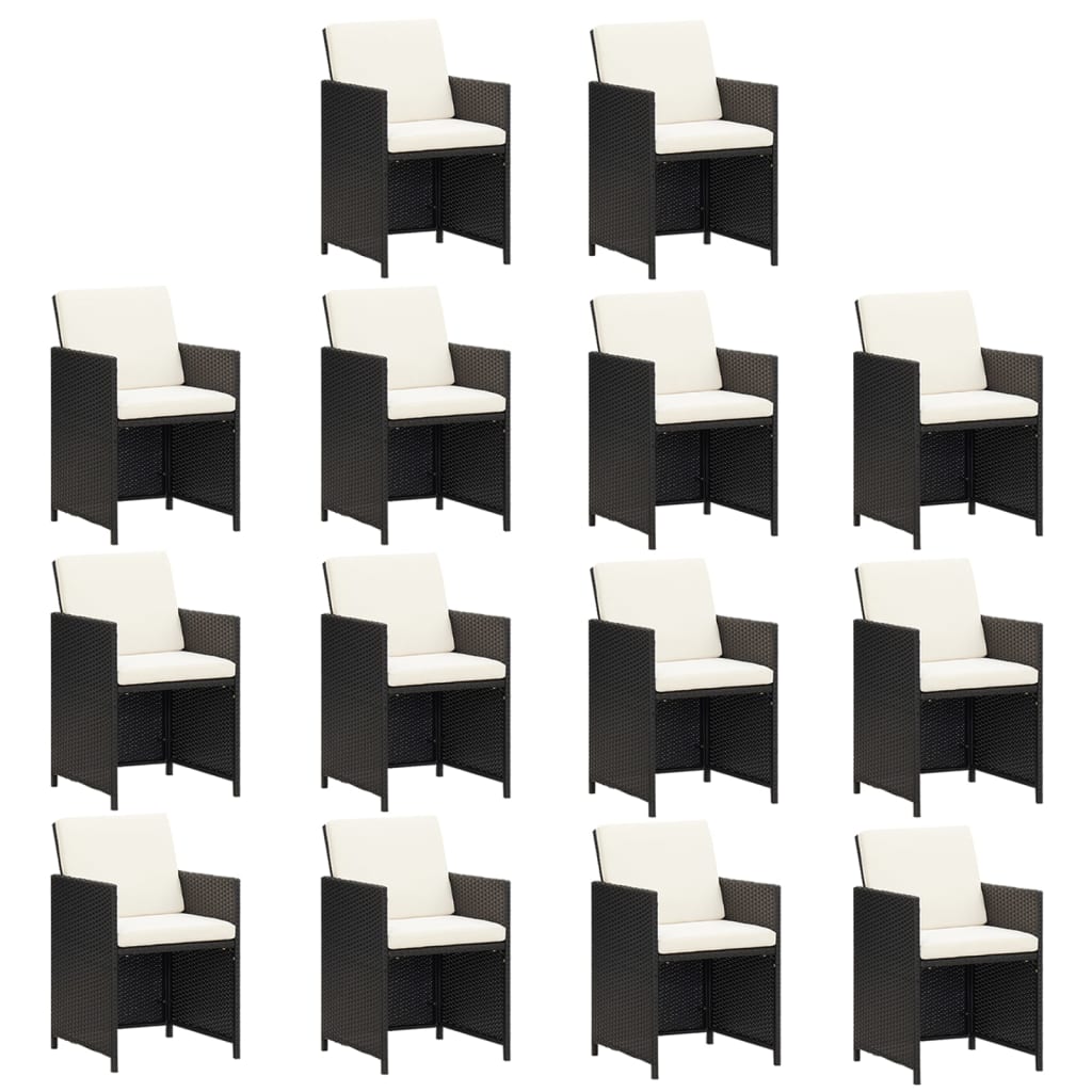 15 Pcs conjunto jantar p/ jardim c/ almofadões vime PE preto