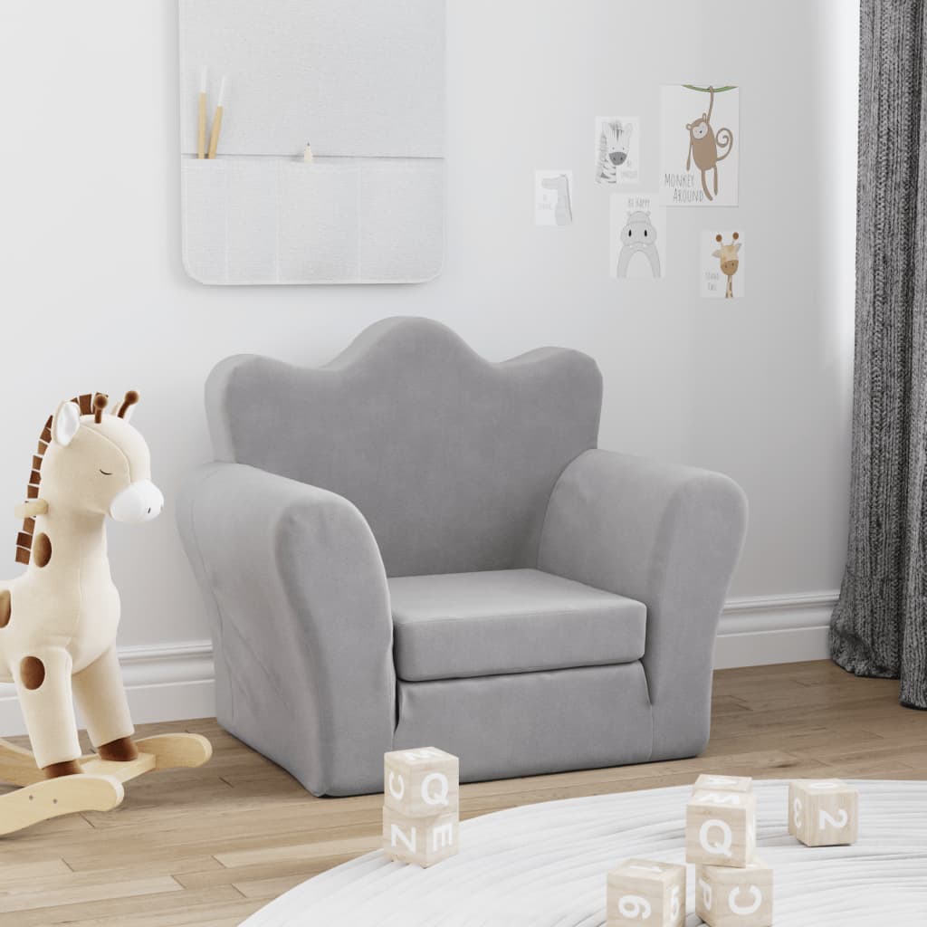 Sofá-cama infantil pelúcia macia cinzento-claro