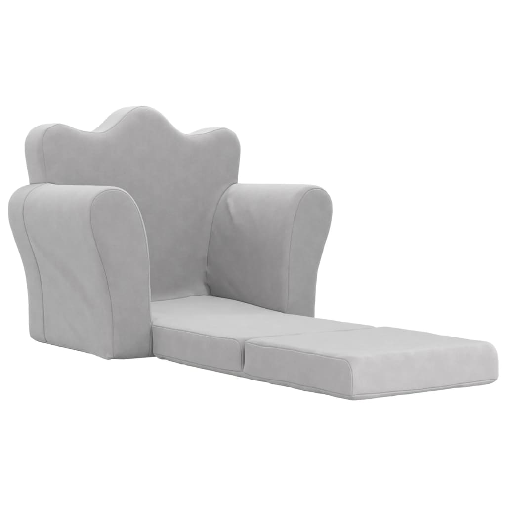 Sofá-cama infantil pelúcia macia cinzento-claro