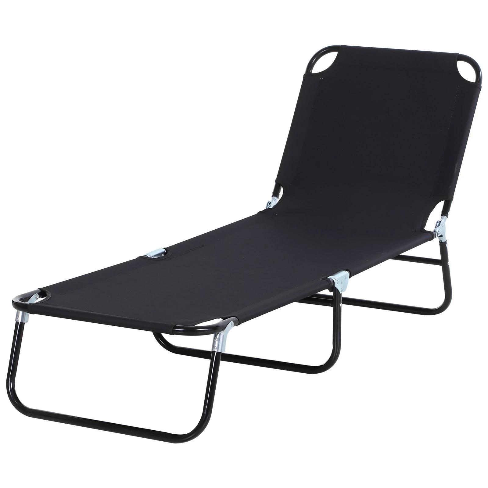 Espreguiçadeira dobrável reclinável com ângulo ajustável de 3 posições para exterior carga 120 kg 190x56x28 cm preto