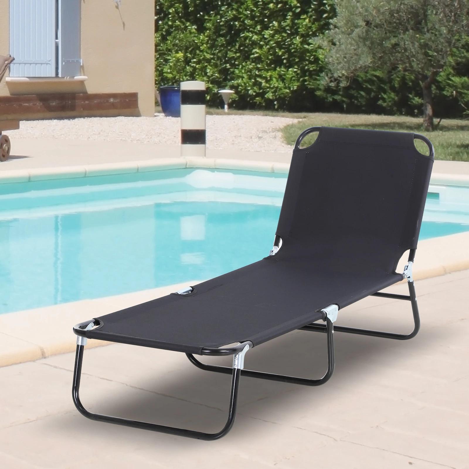 Espreguiçadeira dobrável reclinável com ângulo ajustável de 3 posições para exterior carga 120 kg 190x56x28 cm preto