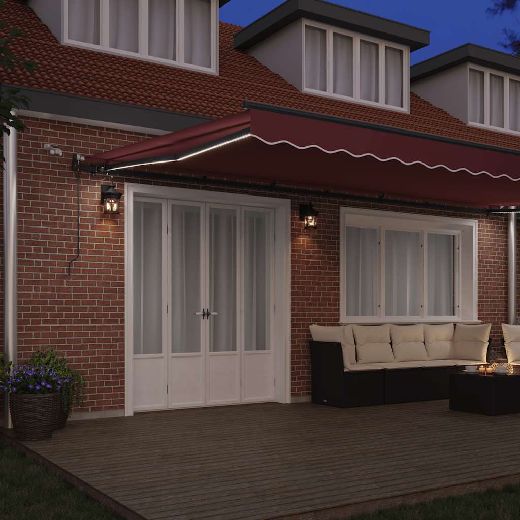 Toldo retrátil automático com luzes LED 600x300 cm bordô