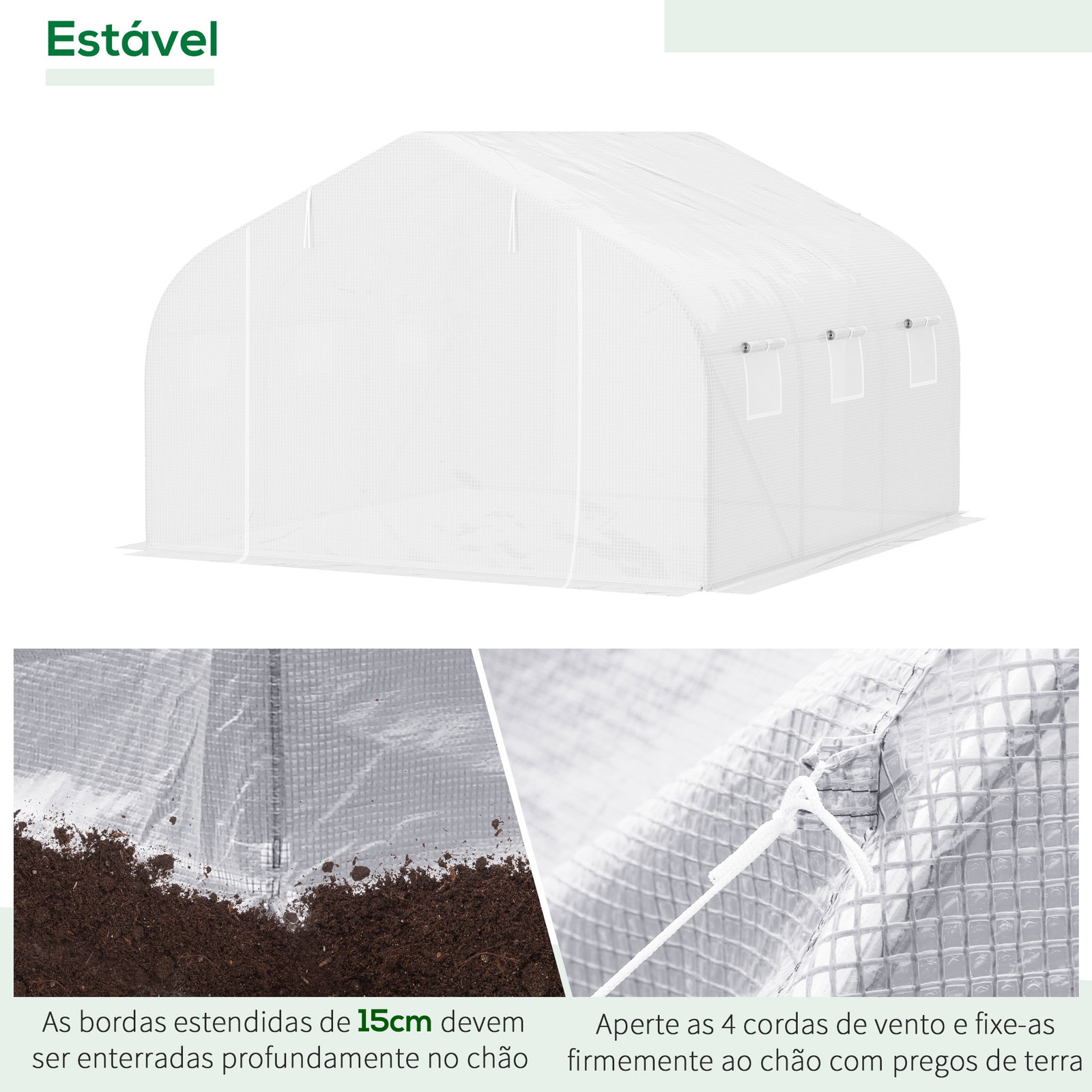 Estufa tipo túnel 350x300x200 cm com porta enrolável 6 janelas estufa para cultivo de plantas verduras branco
