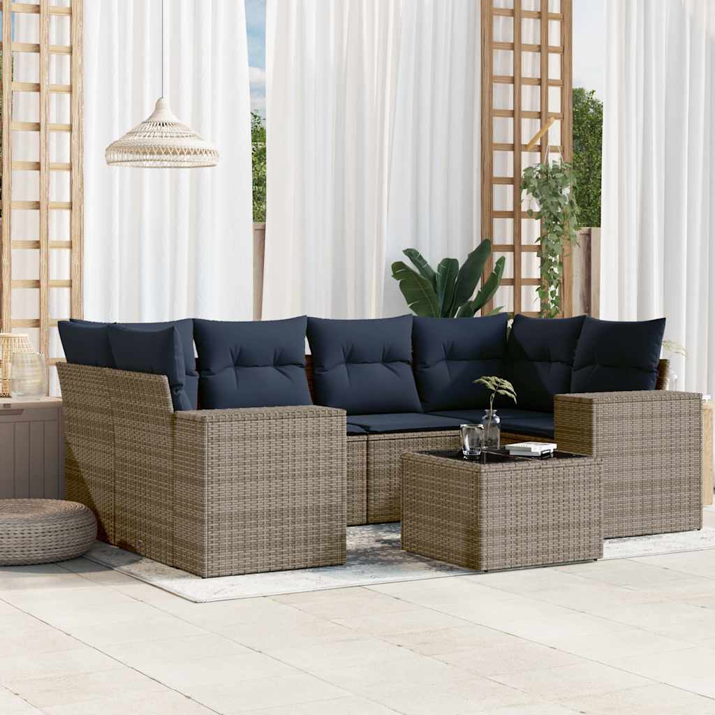 Conjunto de sofá de jardim com 7 peças e almofadas em rattan sintético cinza