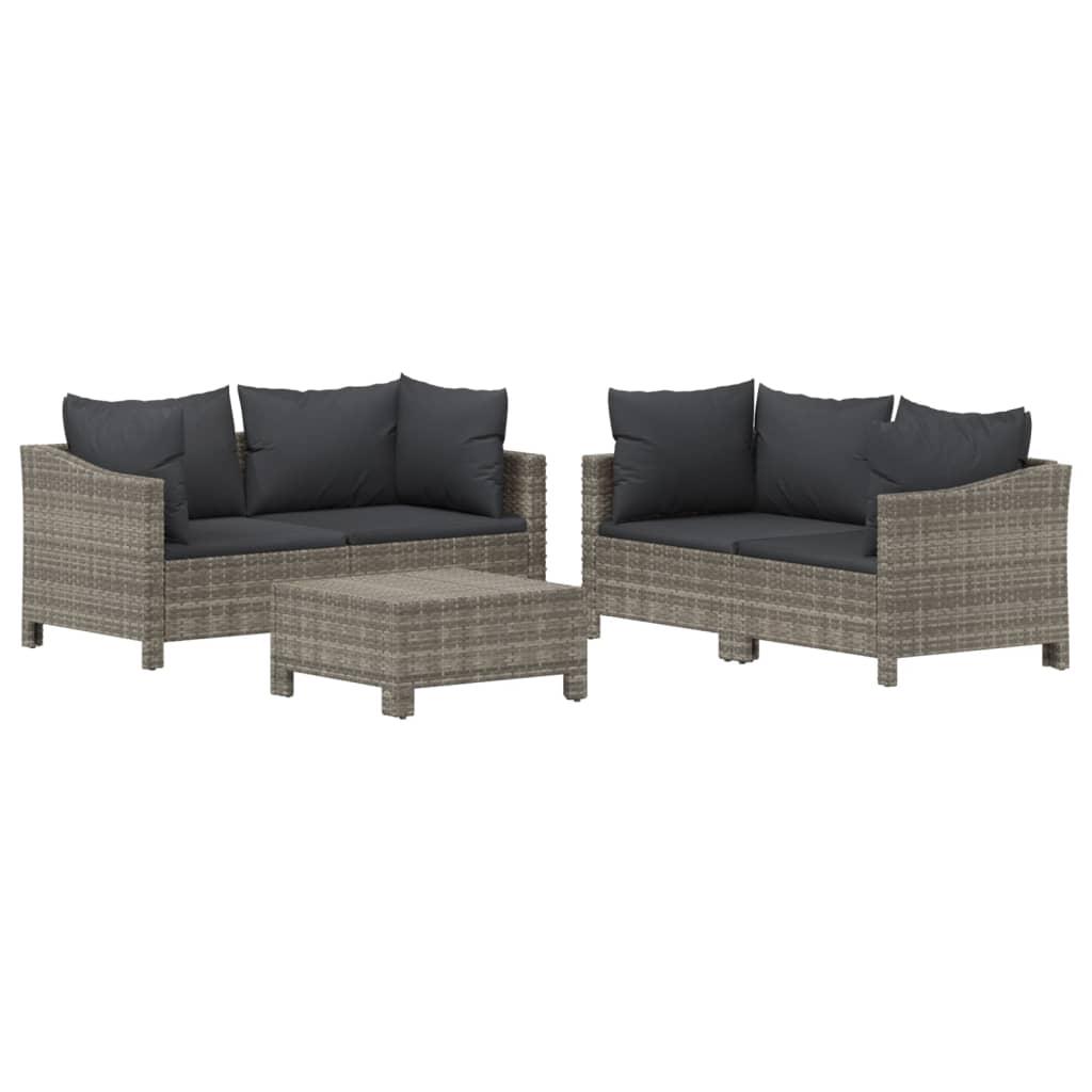 5 Pcs conjunto lounge de jardim c/ almofadões vime PE cinzento